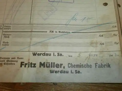 Frachtbrief Eisenbahn , 1943 , Waren / Müritz , Seddin , Werdau i.Sa. ,  Strubelt in Gielow i. Mecklenburg !!