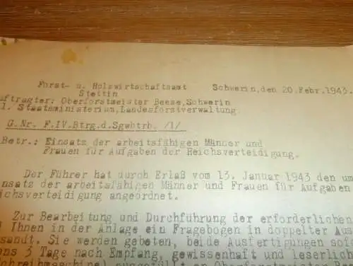 Einsatz für Reichsverteidigung , 1943 , Stettin , Forst , Gielow b. Malchin in Mecklenburg  !!