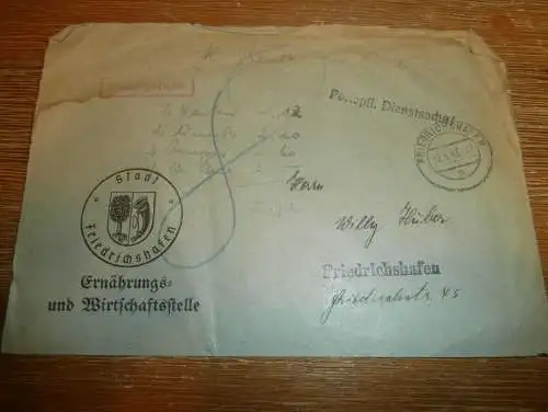 Friedrichshafen - Ernährungs- und Wirtschaftsstelle 1943 , Stempel , Umschlag Dienstsache !!