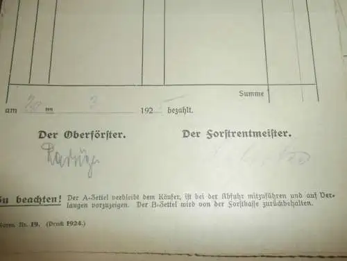 Holzvergabe Forst , 1925 - Oberförster - Neukenzlin , Grammentin und Wolfskuhle in Mecklenburg , 10x alte Dokumente !!