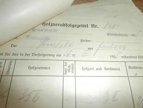 Holzvergabe Forst , 1925 - Oberförster - Neukenzlin , Grammentin und Wolfskuhle in Mecklenburg , 10x alte Dokumente !!