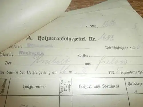 Holzvergabe Forst , 1925 - Oberförster - Neukenzlin , Grammentin und Wolfskuhle in Mecklenburg , 10x alte Dokumente !!