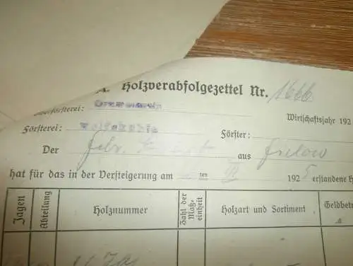 Holzvergabe Forst , 1925 - Oberförster - Neukenzlin , Grammentin und Wolfskuhle in Mecklenburg , 10x alte Dokumente !!