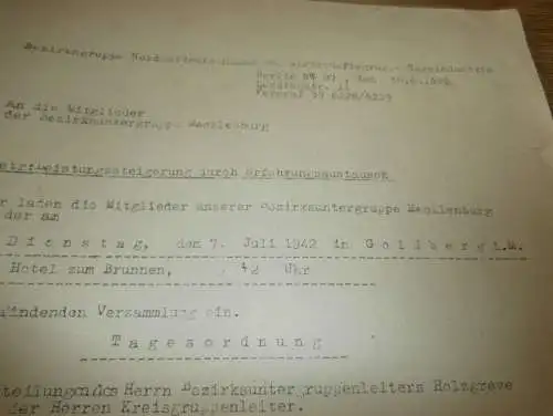 Hotel zum Brunnen in Goldberg , 1942 , Versammlung der Sägeindustrie , Mecklenburg , altes Dokument  !!!