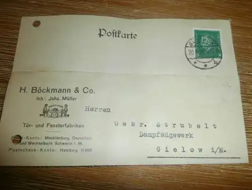 H. Böckmann & Co in Güstrow i. Mecklenburg , 1929 , Sägewerk Strubelt in Gielow i.M. , alte Karte !!!