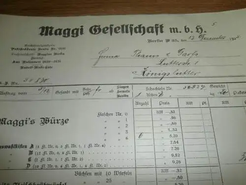 Maggi Gesellschaft mbH in Berlin , 1925 , Thams & Garfs Königlutter , alte Rechnung !!!