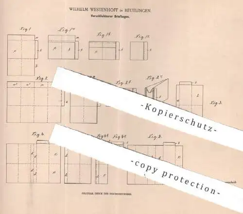 original Patent - Wilhelm Westenhoff , Reutlingen , 1901 , Verschließbarer Briefbogen | Brief , Briefe , Kuvert , Papier