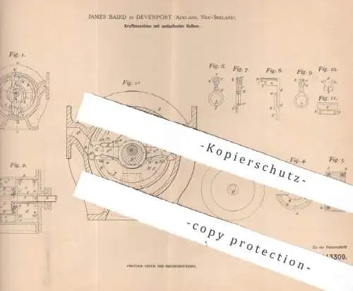 original Patent - James Baird , Devenport , Aukland , Neuseeland , 1899 , Kraftmaschine mit umlaufenden Kolben | Motor