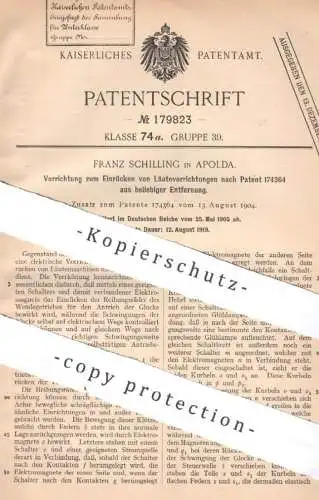 original Patent - Franz Schilling , Apolda 1905 , Läutevorrichtung | Läutwerk , Läuten , Glocke Glocken , Elektromagnet