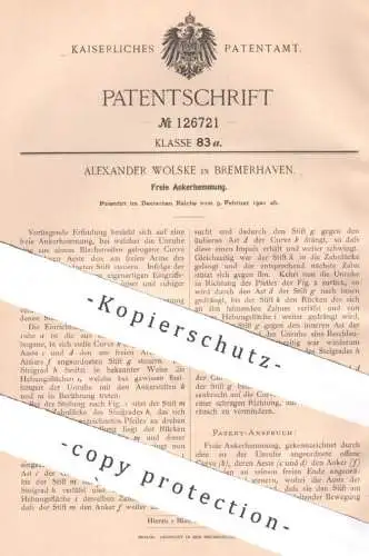 original Patent - Alexander Wolske , Bremerhaven , 1901 , Freie Ankerhemmung | Anker , Hemmung , Maschinen , Zahnrad