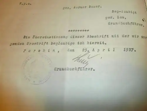 Hypothekenbrief , Bauerngut Gischow 1927 , Werner Bauer , Parchim , M. Daebel zu Lübeck , Gold , Mecklenburg !