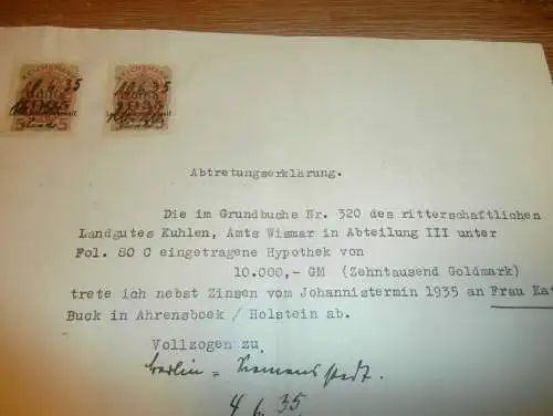 Landgut Kuhlen - Wendorf , 1935 , Kathinka Buck in Ahrensbök i. Holstein , Wismar , Marlinghaus , Dokument Mecklenburg !