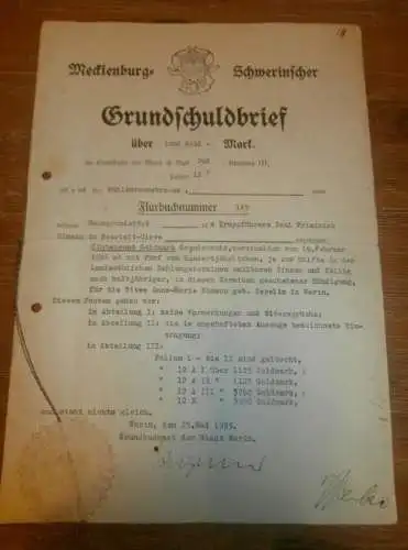 Grundschuldbrief , Neustadt-Glewe 1935 , Truppführer Paul Friedrich , Warin , Gold , Mecklenburg !