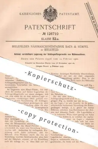 original Patent - Nähmaschinenfabrik Baer & Rempel Bielefeld | 1900 | Lagerung der Schlingenfängerwelle an Nähmaschine