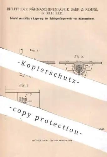 original Patent - Nähmaschinenfabrik Baer & Rempel Bielefeld | 1900 | Lagerung der Schlingenfängerwelle an Nähmaschine