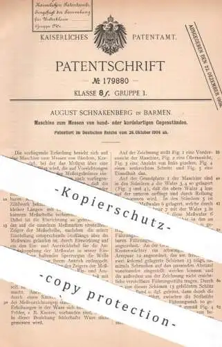 original Patent - August Schnakenberg , Barmen | 1904 | Messen von Band oder Kordel | Walze , Messen , Meßwalze