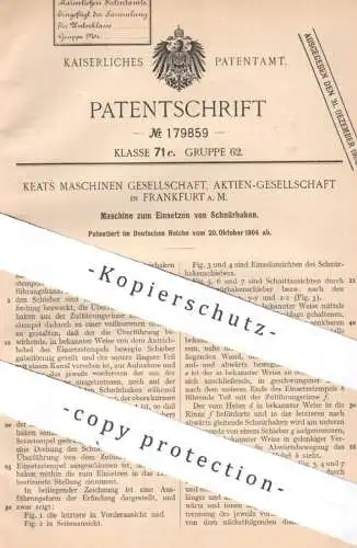 original Patent - Keats Maschinen Gesellschaft AG , Frankfurt / Main | 1904 | Einsetzen von Schnürhaken | Antrieb Hebel