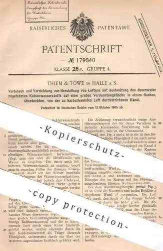 original Patent - Thiem & Töwe , Halle / Saale | 1905 | Herst. von Luftgas | Kohlenwasserstoff | Gas , Gase