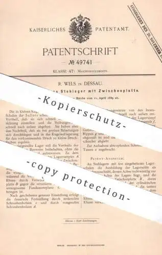 original Patent - R. Wels , Dessau | 1889 | Stehlager mit Zwischenlager | Maschinen , Motor , Motoren | Sellers