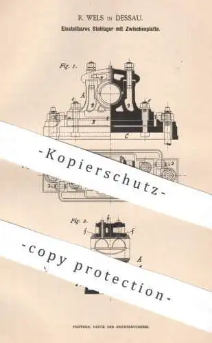 original Patent - R. Wels , Dessau | 1889 | Stehlager mit Zwischenlager | Maschinen , Motor , Motoren | Sellers