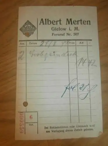 Albert Merten in Gielow , 1944 , Reklame , Strubelt in Gielow in Mecklenburg , altes Dokument !!