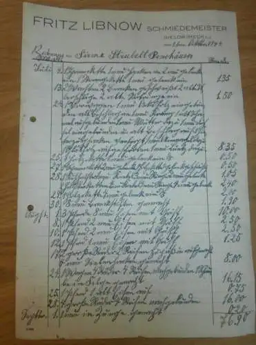 Schmiedemeister Fritz Libnow , 1944 , Schmiede , Strubelt in Gielow in Mecklenburg , altes Dokument !!