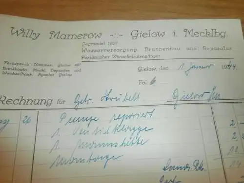 Willy Mamerow in Gielow , 1944 , Brunnenbau , Brunnen , Strubelt in Gielow in Mecklenburg , altes Dokument !!!