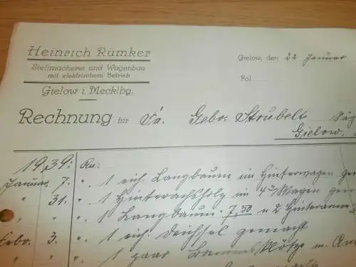 Heinrich Rümker in Gielow , 1941 , Wagenbau , Strubelt in Gielow in Mecklenburg , altes Dokument !!!