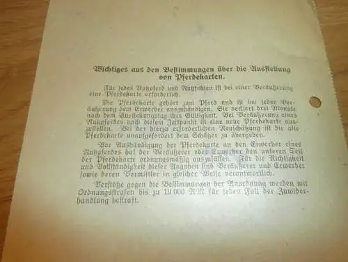 Blut und Boden - Pferdekarte - Reichsnährstand Malchin , 1944 , Pferde , Gielow in Mecklenburg , altes Dokument !!!