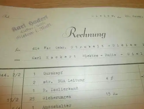 Karl Hackert in Gielow , 1944 , Elektro - Radio , Weidinger in Gielow in Mecklenburg , altes Dokument !!!