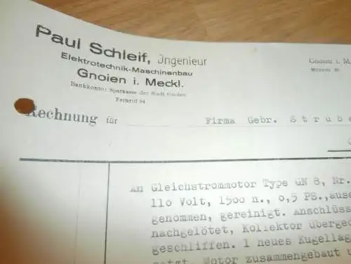 Ingenieur Paul Schleif in Gnoien , 1941 , Elektrotechnik , Strubelt in Gielow in Mecklenburg , altes Dokument !!!