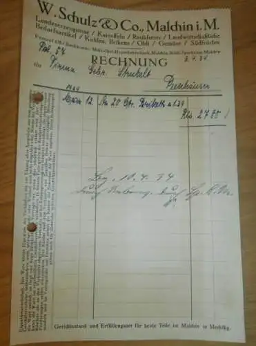 W. Schulz & Co in Malchin , 1934, Landwirtschaft , Kohle Sägewerk Strubelt in Gielow in Mecklenburg , altes Dokument !!!