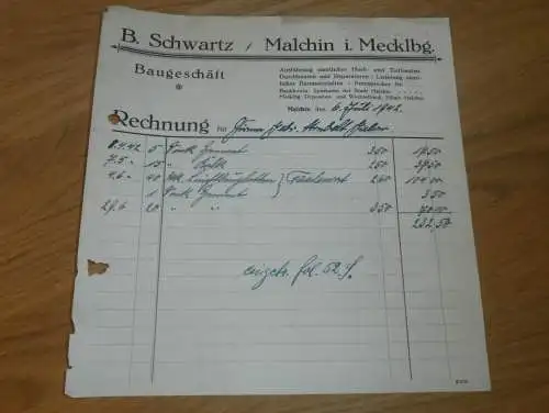 B. Schwartz - Baugeschäft Malchin , 1942 , Faulenrost , Sägewerk Strubelt in Gielow in Mecklenburg , altes Dokument !!!