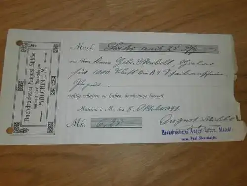 Buchdruckerei August Stibbe in Malchin , 1941 , Strubelt in Gielow in Mecklenburg , altes Dokument !!!