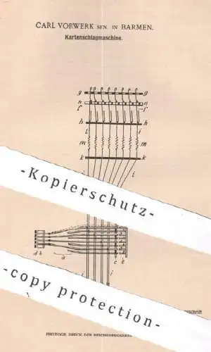 original Patent - Carl Vorwerk , Barmen | 1902 | Kartenschlagmaschine | Karte , Karten | Muster , Lochkarten