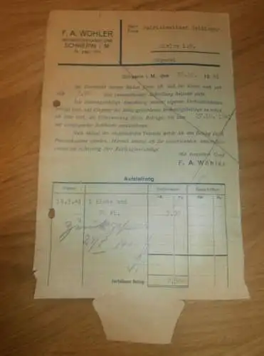 F.A. Wöhler - Weingrosshandlung in Schwerin , 1941 , Fabrik Weidinger in Gielow in Mecklenburg , altes Dokument !!!
