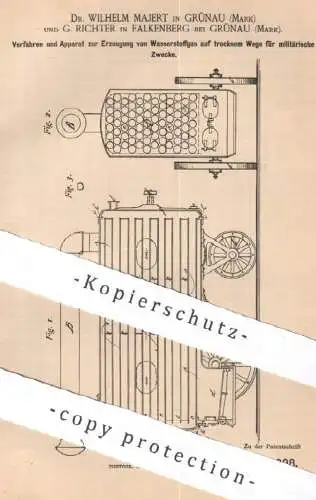 original Patent - Dr. Wilhelm Majert , Grünau / Mark | G. Richter , Falkenberg | 1886 | Wasserstoffgas für Militär | Gas