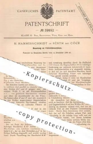 original Patent - H. Hammerschmidt , Sürth , Köln / Rhein | 1886 | Fassrollmaschine | Fass , Fässer | Bier , Wein !!!