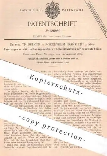 original Patent - Dr. Phil. Th. Bruger , Frankfurt / Main / Bockenheim | 1886 | elektrischer Apparat | Strom , Elektrik