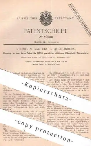 original Patent - Steinle & Hartung , Quedlinburg 1889 , stählernes Flüssigkeits-Thermometer | Thermometer | Dampfkessel