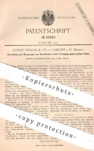 original Patent - Gustav Strauss & Co. , Gablonz , Böhmen | 1889 | Zersprengen von Glasröhrchen mittels Perlen | Glas !!