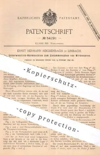 original Patent - Ernst Hermann Reichenbach , Limbach , 1890 , Nähmaschine zum Zusammennähen von Wirkwaren | Schneider