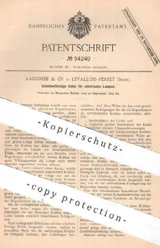 original Patent - Lacombe & Cie , Levallois Perret / Seine / Frankreich , 1889 , Kohle für elektr. Lampe | Bogenlampe