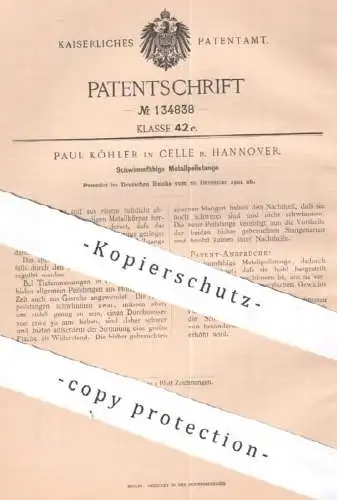 original Patent - Paul Köhler , Celle / Hannover | 1901 | Schwimmfähige Metallpeilstange | Peilstange , Tiefenmesser !!