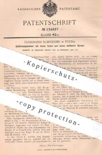 original Patent - Ferdinand Schneider , Fulda , 1901 , Entfernungsmesser mit Spiegel | Ocular , Objektiv | Militär