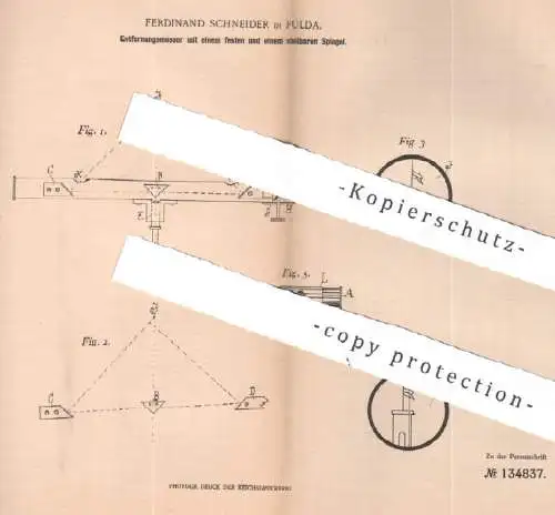 original Patent - Ferdinand Schneider , Fulda , 1901 , Entfernungsmesser mit Spiegel | Ocular , Objektiv | Militär