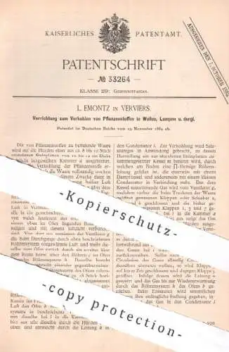 original Patent - L. Emontz , Verviers , Belgien , 1884 , Verkohlen von Pflanzenstoff in Wolle , Lumpen | Stoff , Faser