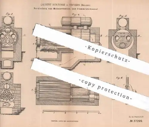 original Patent - Laurent Roufosse , Verviers Belgien | 1886 | Wasserröhrenkessel Flammrohrkessel | Kessel , Dampfkessel