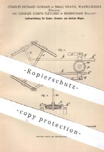 original Patent - Charles Richard Gorman , Warwickshire | Ch. Joseph Fletcher , Birmingham England | Lenkung Kinderwagen