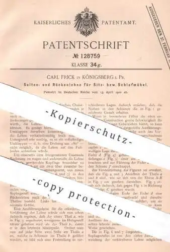 original Patent - Carl Frick , Königsberg Preussen | 1900 | Seiten- u. Rückenlehne für Möbel | Sofa Stuhl Sessel Couch